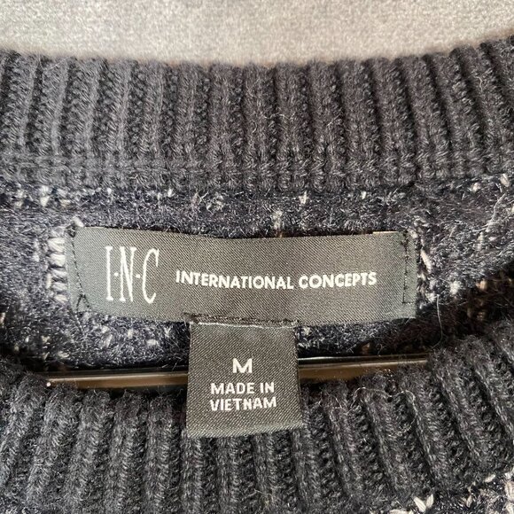 INC Striped Knit Striped Fuzzy Sweater Black & White Cotton Blend Womens size M - Picture 4 of 10